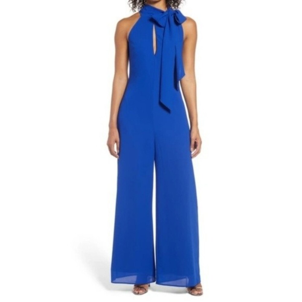 NWT Mark & James By Badgley Mischka Side Tie Neck Jumpsuit with Keyhole Size 10